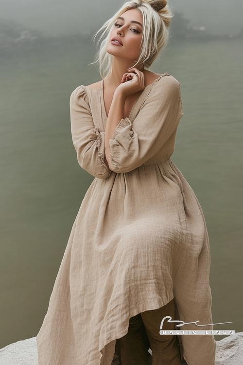 Chic eco-friendly fashion featuring platinum blonde in soft mist setting